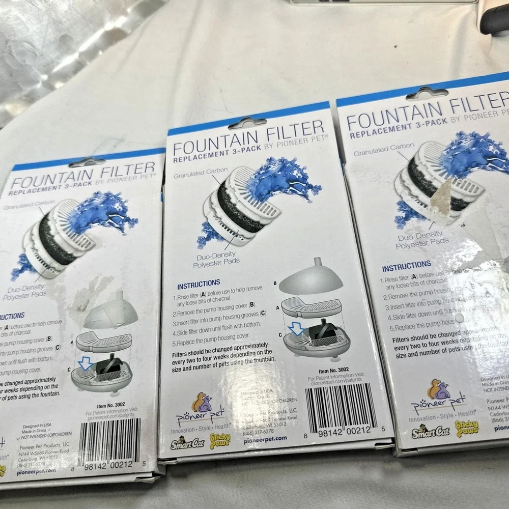 Set Of 3 (9)NEW Pioneer Pet Fountain Replacement Water Filters 3 Pack Part 3002
